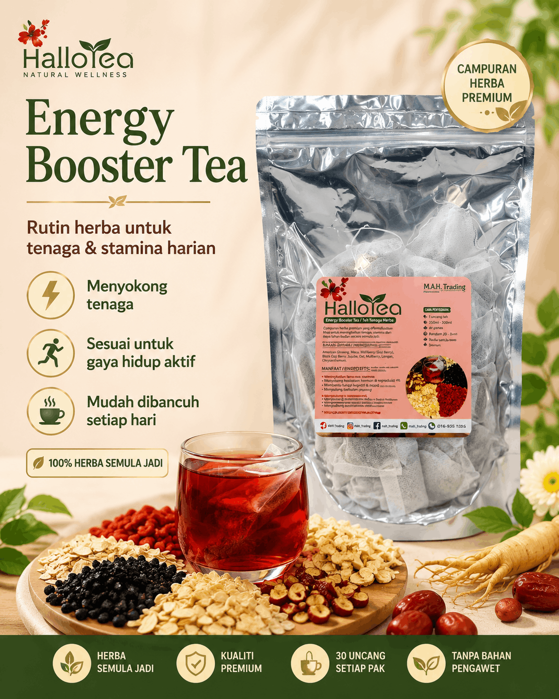 Hallo Dried Herbs Energy Booster Tea angle 1